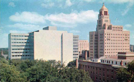 Old and New Mayo Clinic Buildings, Rochester Minnesota, early 1960's