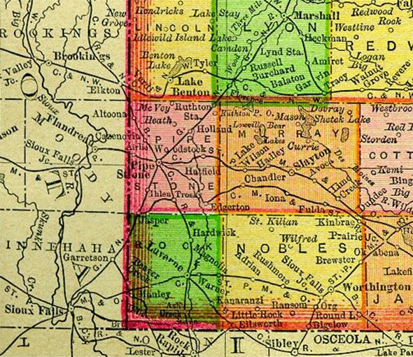 1895 Map of Rock County Minnesota