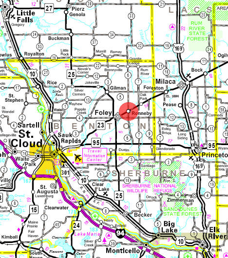 Minnesota State Highway Map of the Ronneby Minnesota area