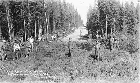 Civilian Conservation Corps workers building road near Roosevelt Minnesota, 1933
