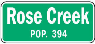 Rose Creek Minnesota population sign