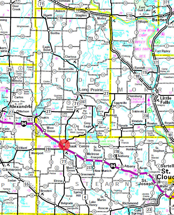 Minnesota State Highway Map of the Sauk Centre Minnesota area