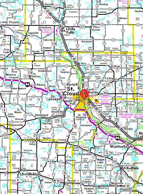 Minnesota State Highway Map of the Sauk Rapids Minnesota area