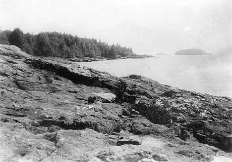 Rocky shoreline on Lake Superior, two miles south of Schroeder Minnesota, 1930