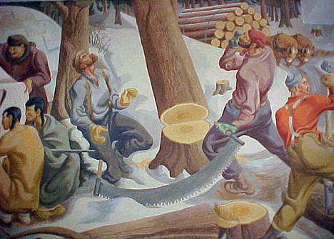 Portion of the 72 foot WPA mural painted in 1938 at Sebeka High School