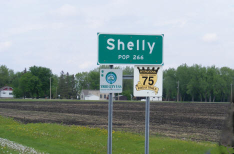 Shelly population sign on US Highway 75, Shelly Minnesota, 2008
