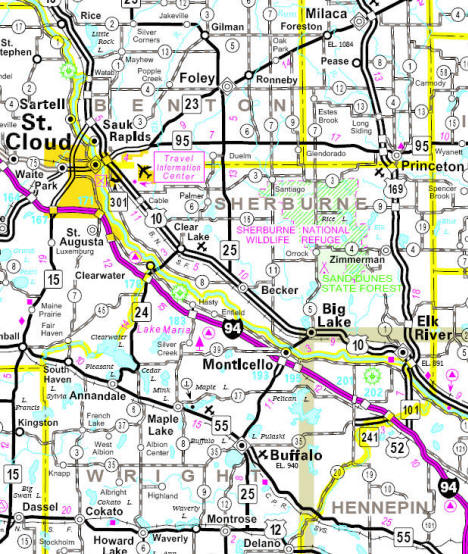 Minnesota State Highway Map of the Sherburne County Minnesota area