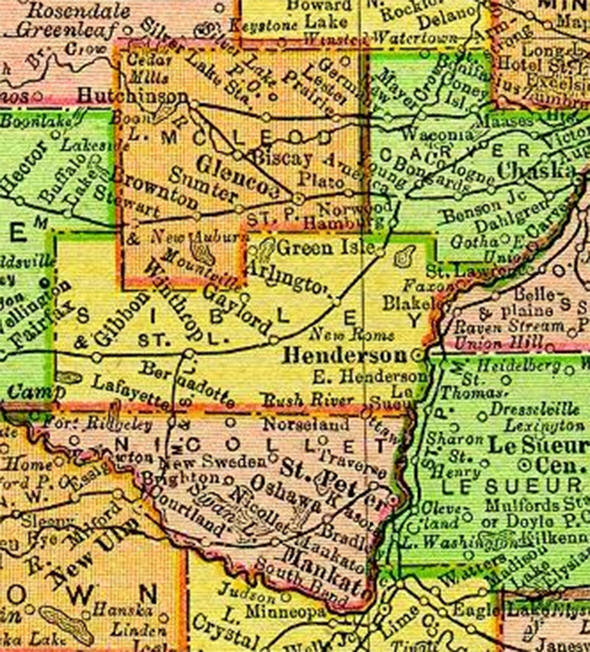 1895 Map of Sibley County Minnesota