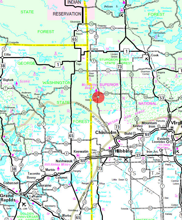 Minnesota State Highway Map of the Side Lake Minnesota area