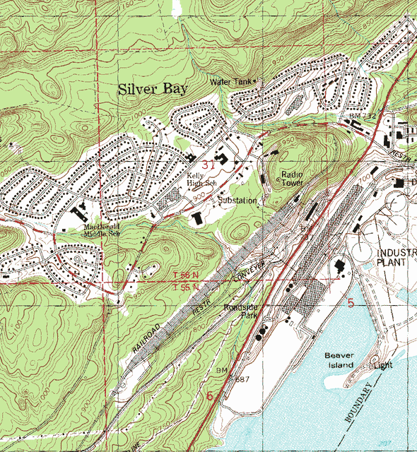 Topographic map of the Silver Bay Minnesota area