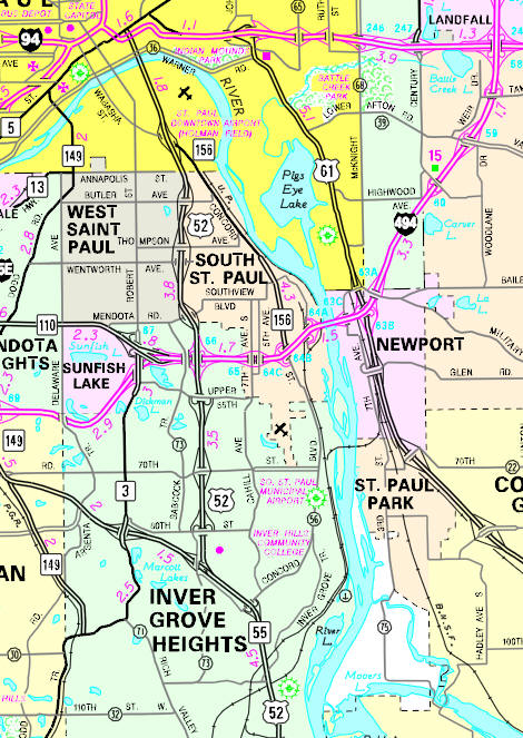 Minnesota State Highway Map of the South St. Paul Minnesota area