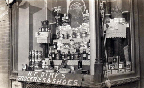 H. F. Dirks Groceries and Shoes, Springfield Minnesota, 1910's