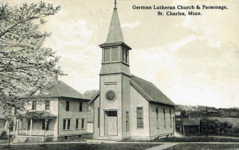 German Lutheran Church and Parsonage, St. Charles Minnesota, 1910's