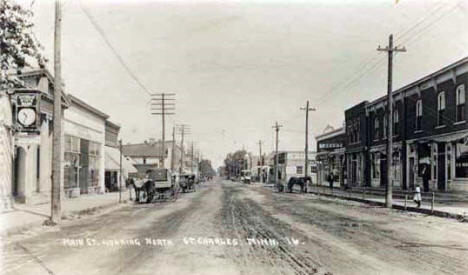 Main Street looking north, St. Charles Minnesota, 1900's