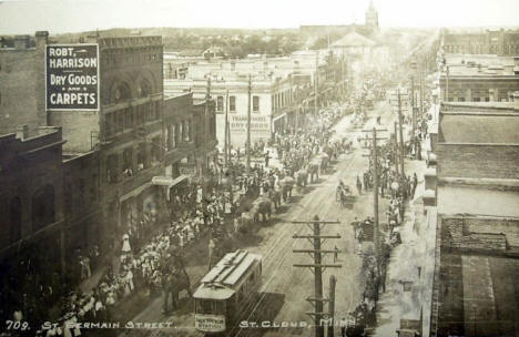 Circus parading down St. Germain Street, St. Cloud Minnesota, 1912