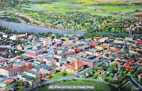 Aerial view of Downtown St. Cloud Minnesota, 1940's