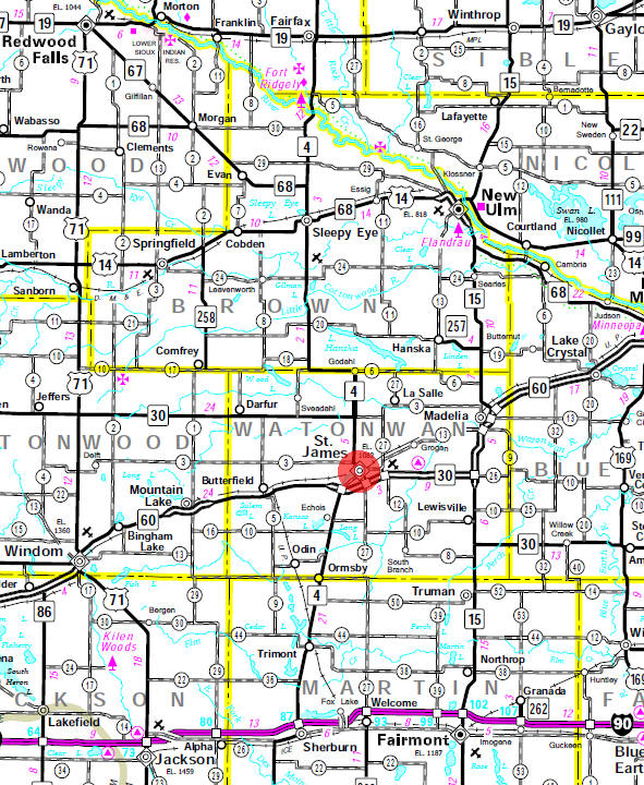 Minnesota State Highway Map of the St. James Minnesota area