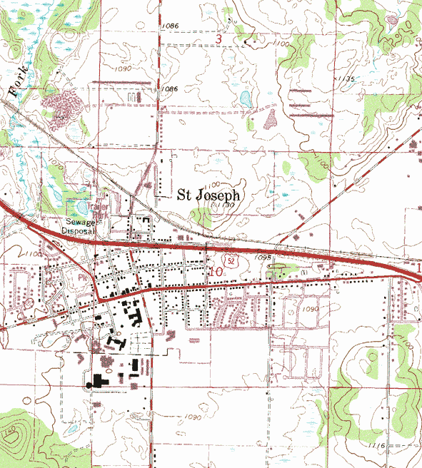 Topographic map of the St. Joseph Minnesota area
