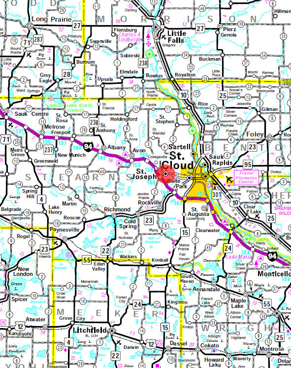 Minnesota State Highway Map of the St. Joseph Minnesota area