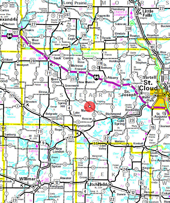 Minnesota State Highway Map of the St. Martin Minnesota area