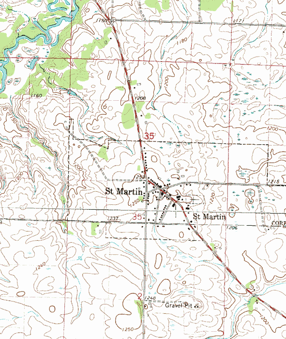 Topographic map of the St. Martin Minnesota area