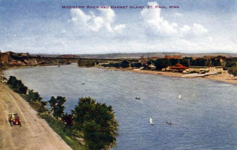 Mississippi River and Harriet Island, St. Paul Minnesota, 1910's