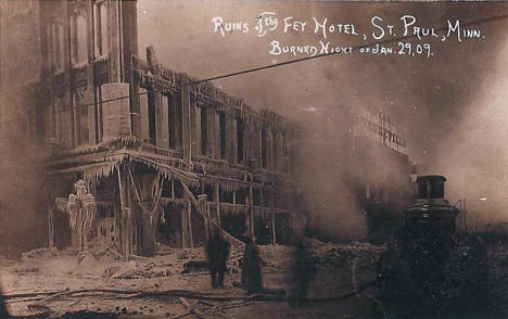 Ruins of the Fey Hotel after fire, St. Paul Minnesota, 1909