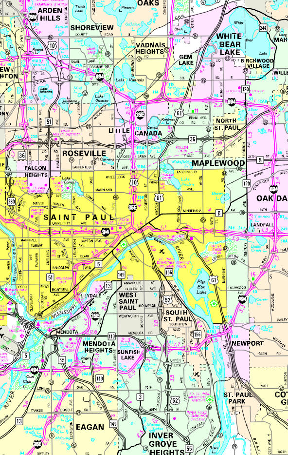 Minnesota State Highway Map of the St. Paul Minnesota area
