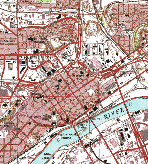Topographic map of the Downtown St. Paul Minnesota area