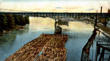 Log Float, Mississippi River, St. Paul Minnesota, 1900's