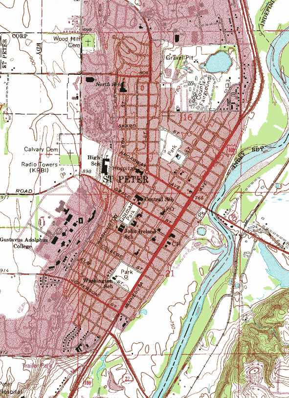 Topographic map of the St. Peter Minnesota area