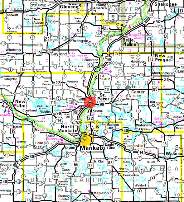 Minnesota State Highway Map of the St. Peter Minnesota area