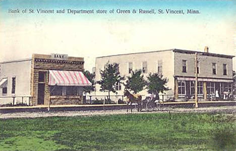 Bank of St. Vincent and Department Store of Green & Russell, St. Vincent Minnesota, 1910