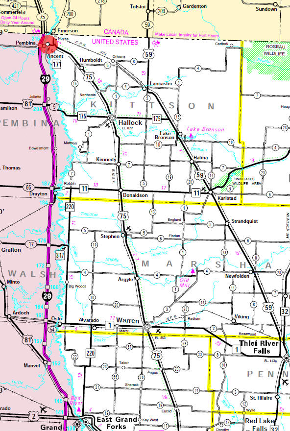 Minnesota State Highway Map of the St. Vincent Minnesota area