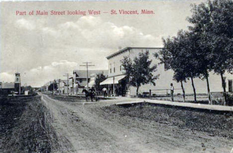 Main Street looking west, St. Vincent Minnesota, 1908