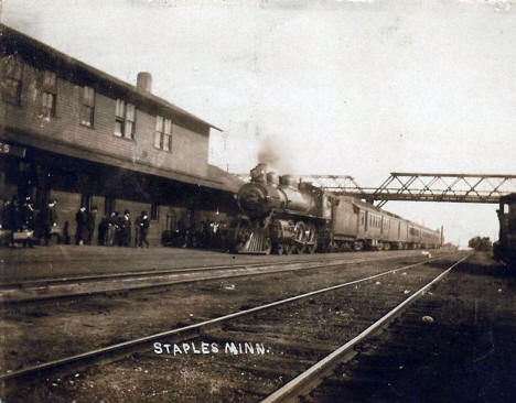 Train and Depot, Staples Minnesota, 1907