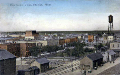 Birds eye view, Staples Minnesota, 1909