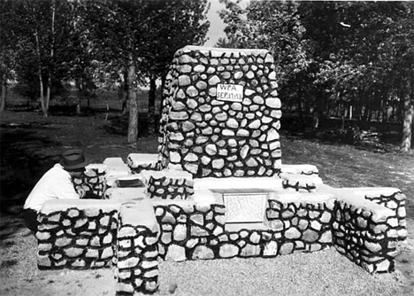 Outdoor fireplace with four stoves, Starbuck Minnesota, 1936