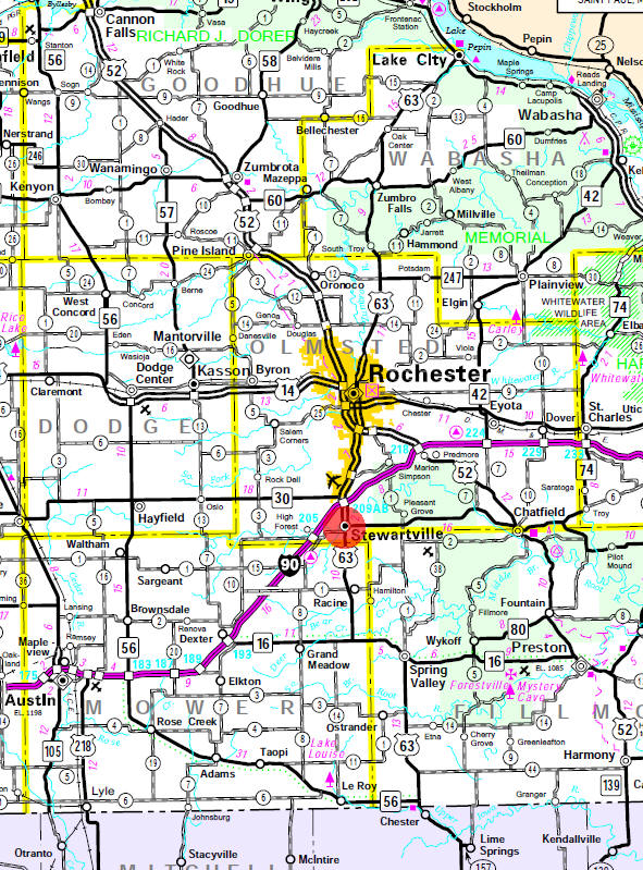 Minnesota State Highway Map of the Stewartville Minnesota area