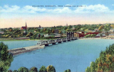 Stillwater Minnesota from across the St. Croix River, 1940's