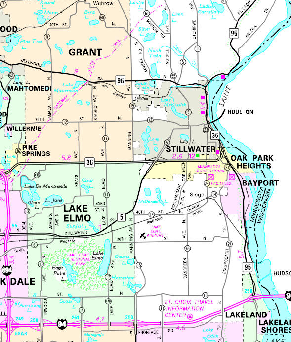 Minnesota State Highway Map of the Stillwater Minnesota area