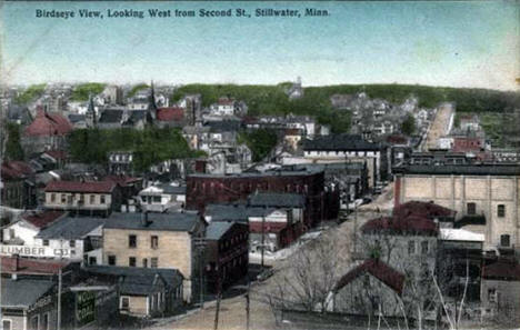 Birds eye view looking west from Second Street, Stillwater Minnesota, 1907