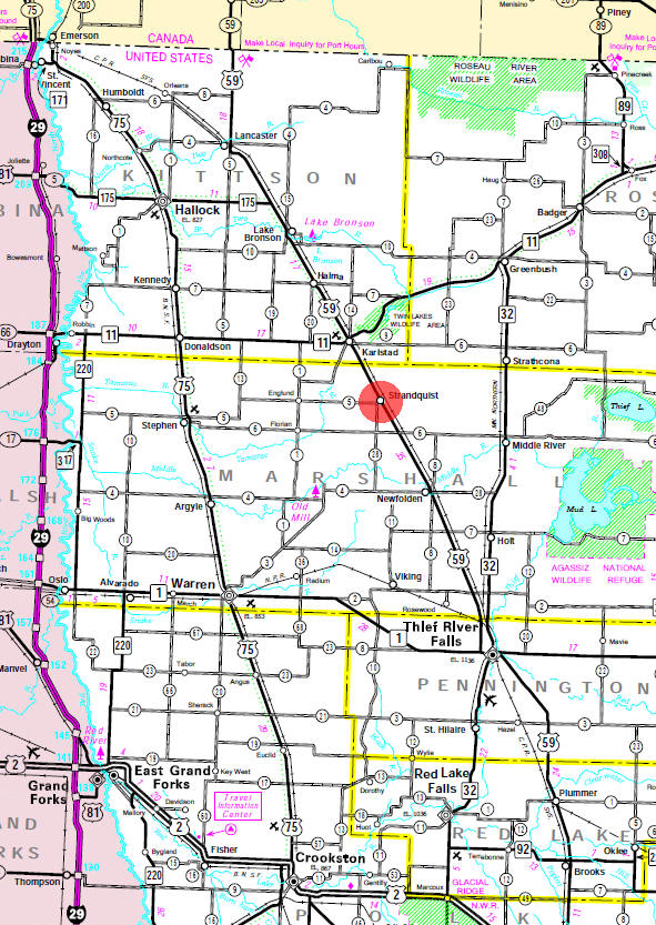 Minnesota State Highway Map of the Strandquist Minnesota area