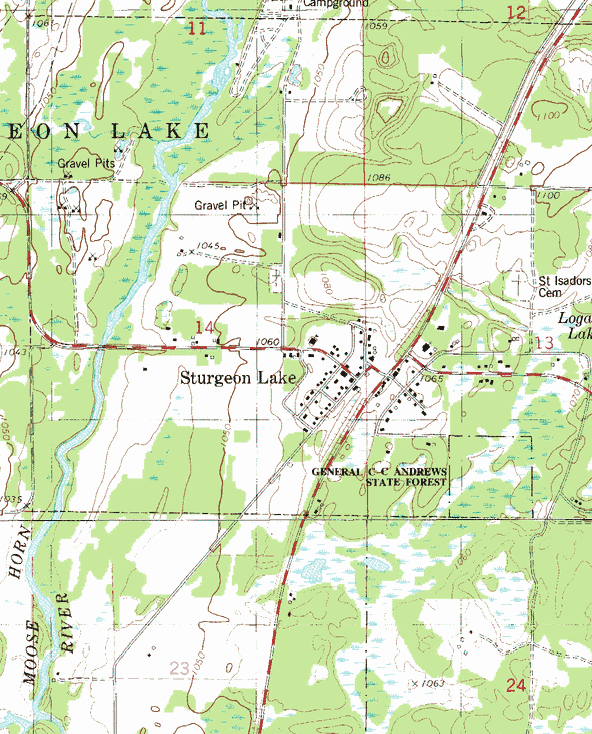 Topographic map of the Sturgeon Lake Minnesota area