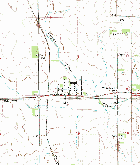 Topographic map of the Taopi Minnesota area