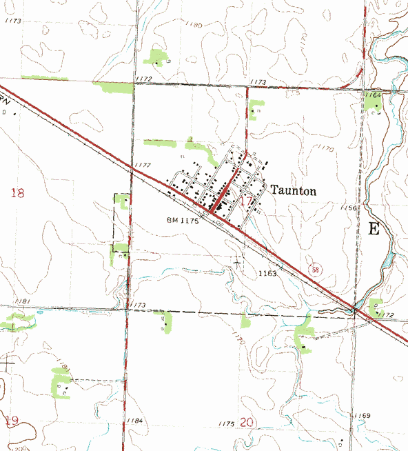 Topographic map of the Taunton Minnesota area