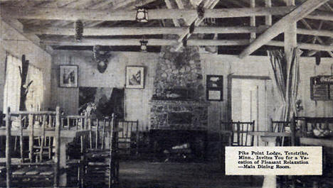 Dining Room at Pike Point Lodge, Tenstrike Minnesota, 1930's?