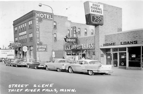Street scene, Thief River Falls Minnesota, 1950's