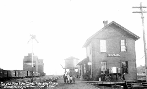 Depot and Elevators, Tintah Minnesota, 1910