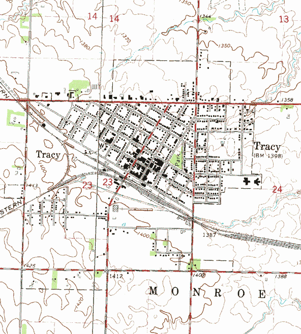 Topographic map of the Tracy Minnesota area